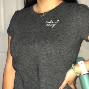 cropped grey embroidered shirt